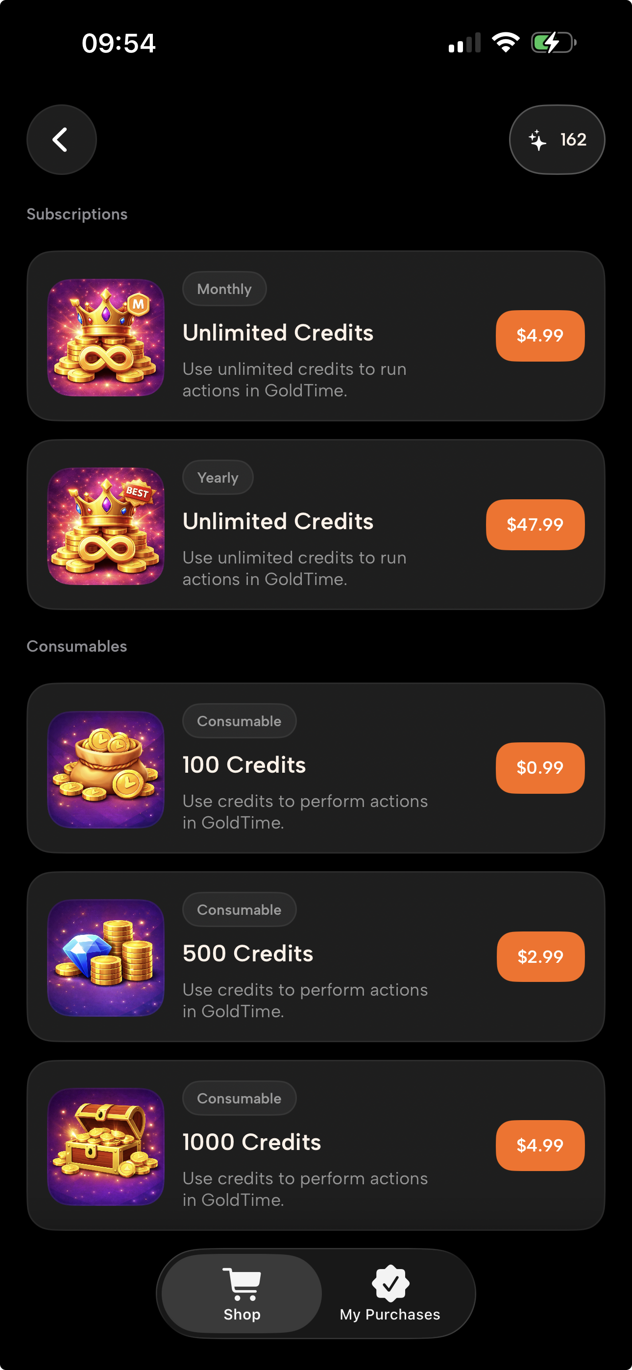 GoldTime credits shop